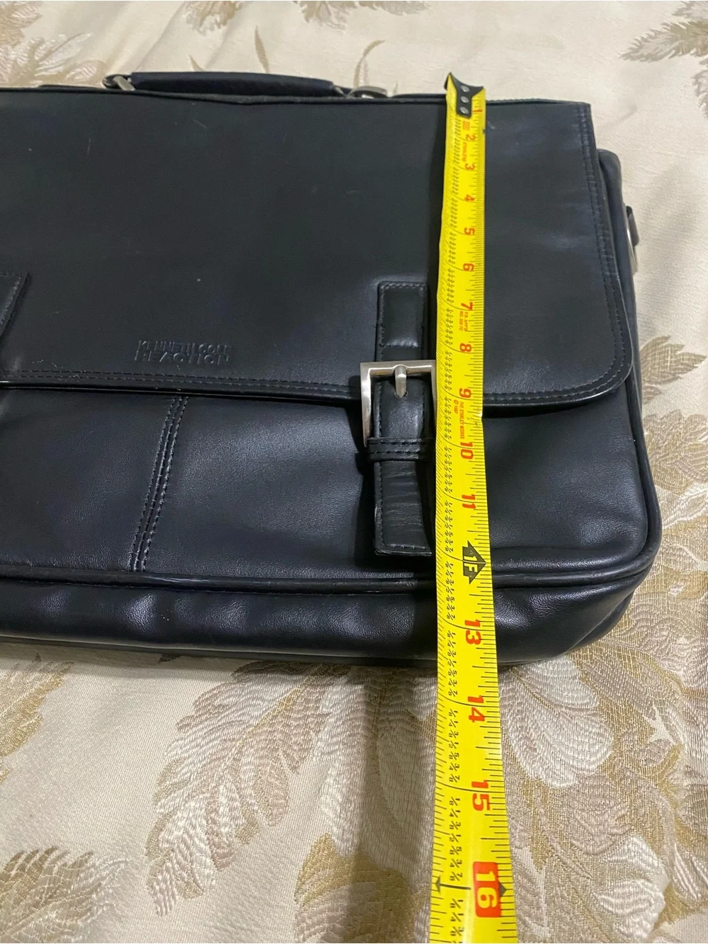 Kenneth Cole Reaction Black Leather Double-Buckle Messenger Bag